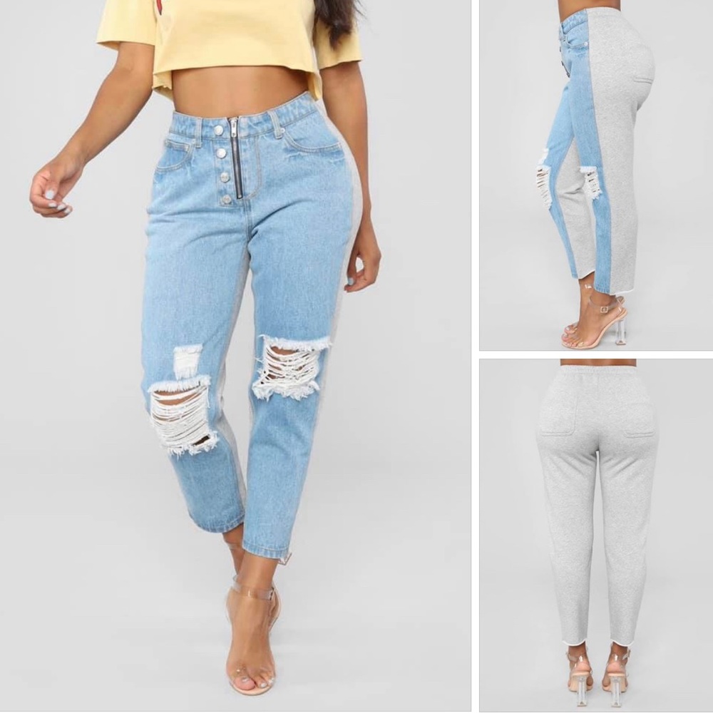 Denim/sweats combo jeans